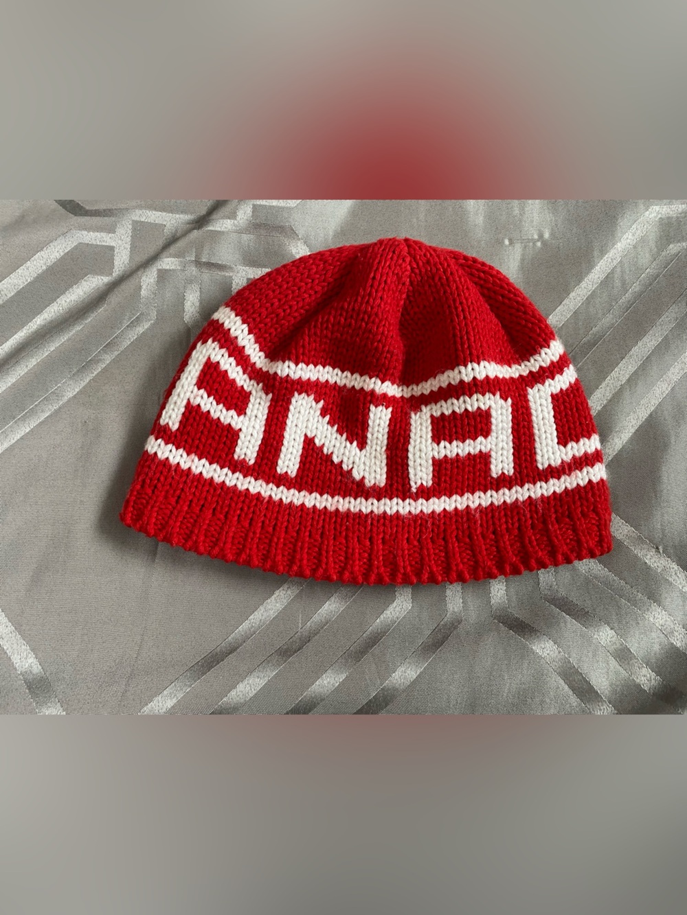 Red Knit Beanie Hat with White Accent